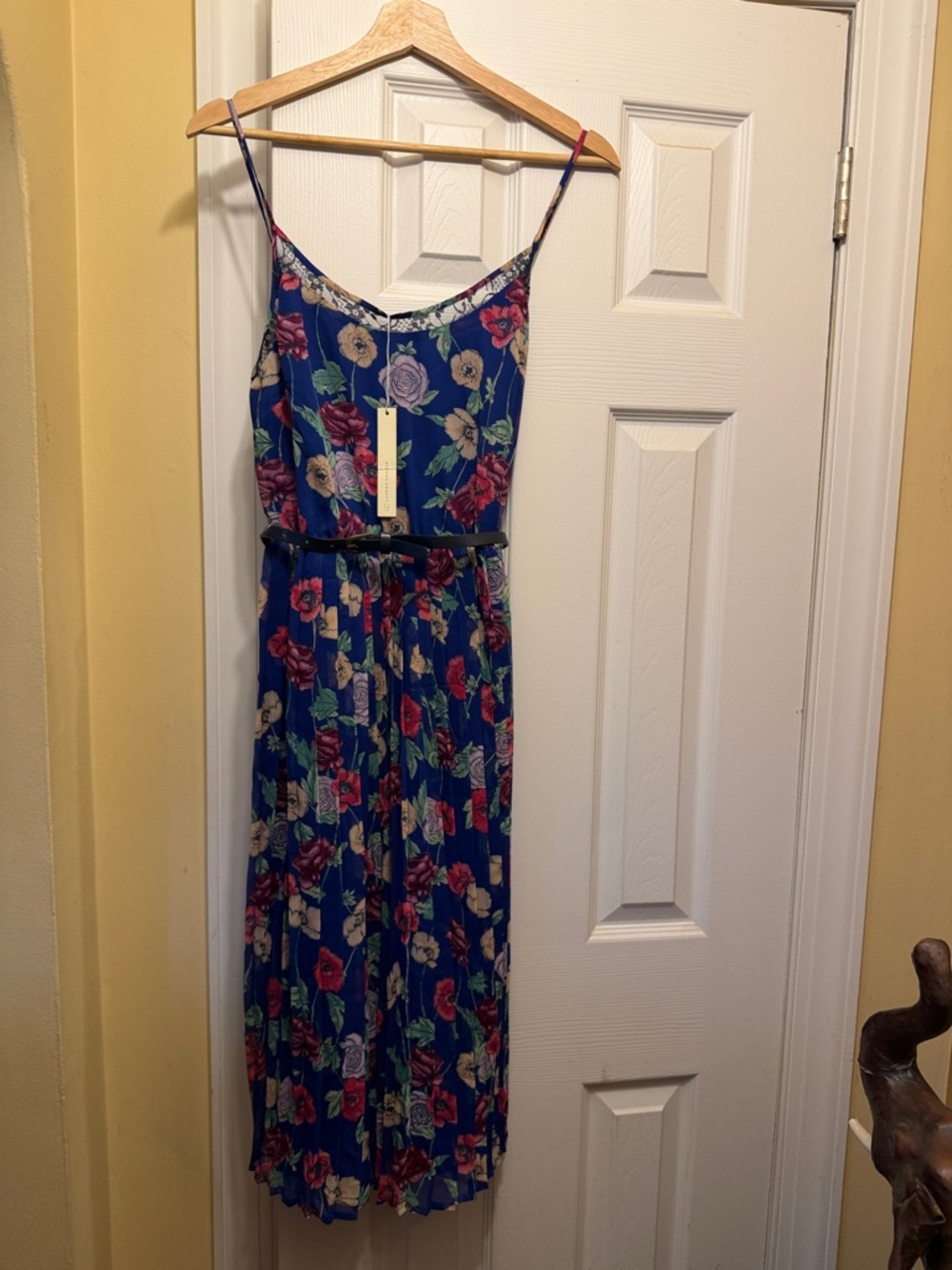 LC Lauren Conrad Royal Blue Floral Midi Dress with Spaghetti Straps